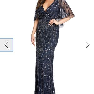 Navy Beaded Evening Gown
